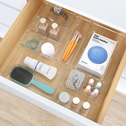 StorMiracle 28 PCS Clear Plastic Drawer Organizers Set, 4 Size Desk Drawer Organizer Trays for Makeup, Jewelry, Kitchen Utensils, Gadgets and Office Accessories