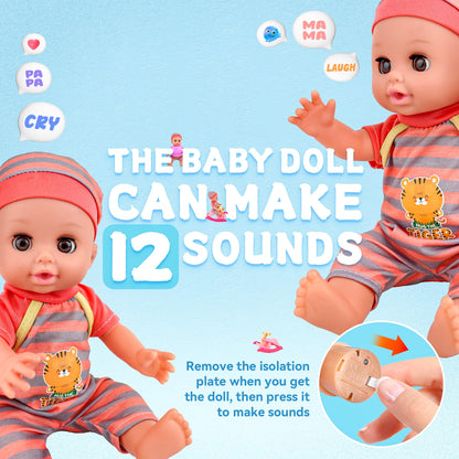 14" Realistic Baby Doll Playset with Accessories