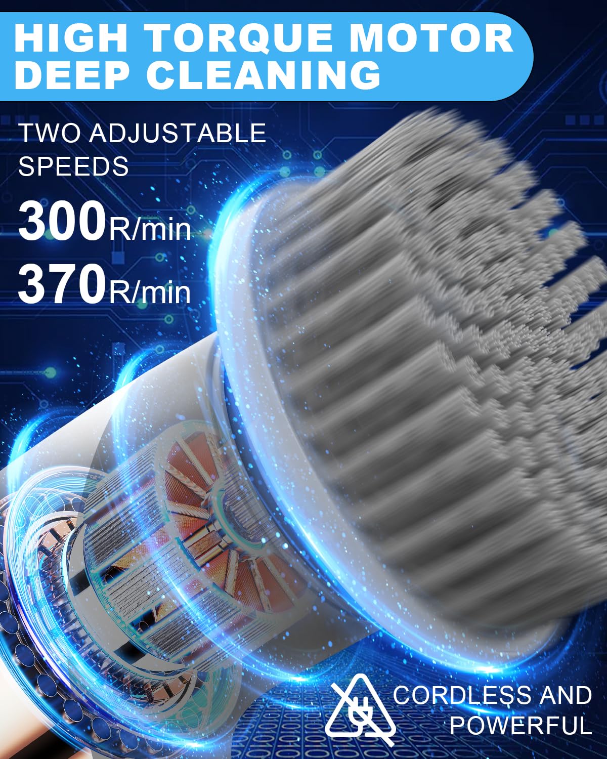 Electric Spin Scrubber, Cordless Shower Scrubber with 6 Replaceable Brush Heads, 2 Adjustable Speeds, and Adjustable Extension Handle, Spin Brush for Cleaning Bathroom Kitchen Floor Tile Tub (Grey)
