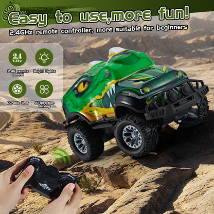 JOYBLI Dinosaur-Shaped Off-Road Vehicle Remote Control Cool Off-Road Vehicle Truck, 2.4GHz RC Car with LED Lights, 1:20Scale, RC Truck, Remote Control car from a Long Distance.Gifts for Boys (Green)