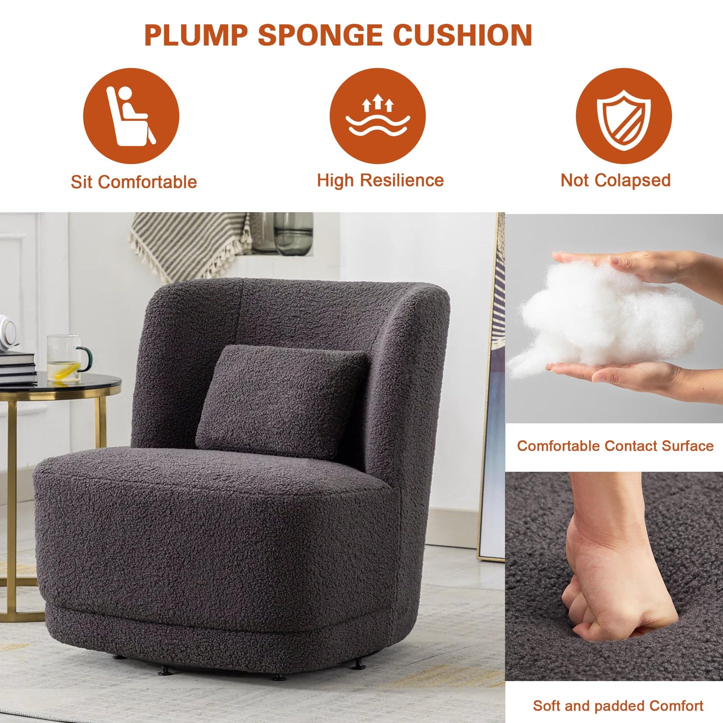 Modern Velvet Swivel Accent Chair with Cushion