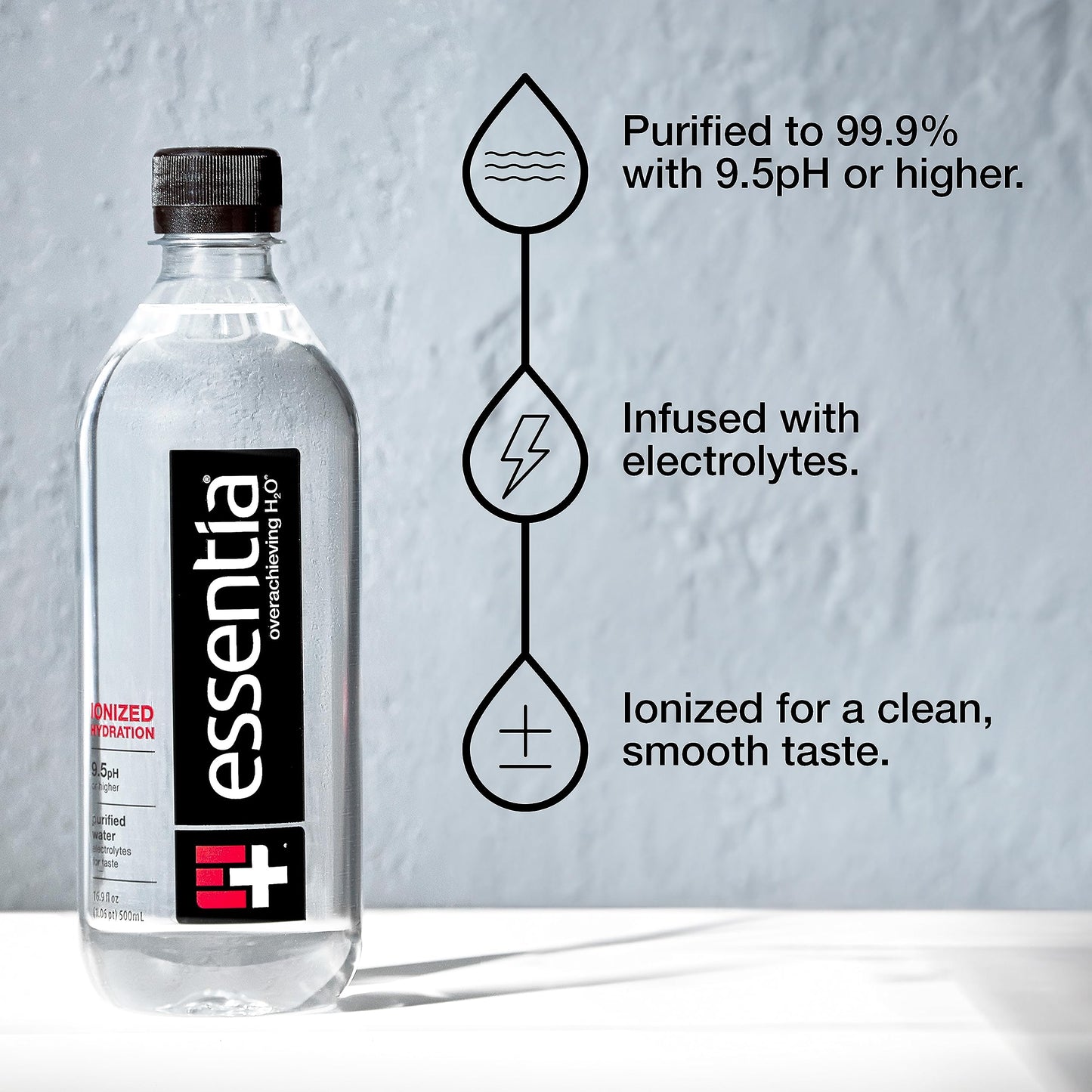 Essentia Water LLC; Ionized Alkaline Bottled Water; 99.9% Pure; 9.5 pH or Higher; Consistent Quality in Every BPA and Phthalate-Free Bottle; 12 Fl Oz (Pack of 12)