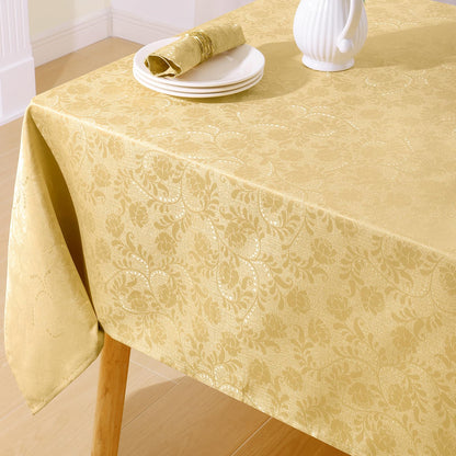 Moosfor Rectangle Tablecloth 60x84 Inch, Waterproof Damask Jacquard Table Cloth, Washable Fabric Table Covers for Dining, Parties, Indoor and Outdoor, Gold Vines