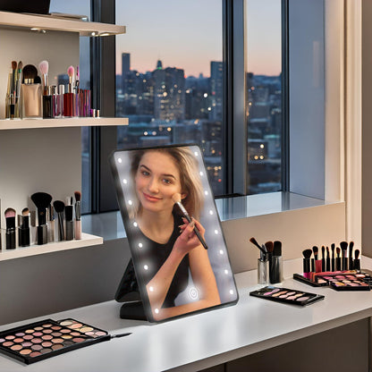 Vanity Makeup Mirror with Lights, Touch Dimming Screen 16 LED Lighted Vanity Travel Portable Mirror, Black Cosmetic Tabletop Wall Mirror Gifts for Mothers, Mom, Wife, Women, Girl