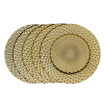 WELMATCH Gold Plastic Peacock Charger Plates - 12 pcs 13 Inch Round Wedding Party Decroation Charger Plates (Peacock Gold, 12)