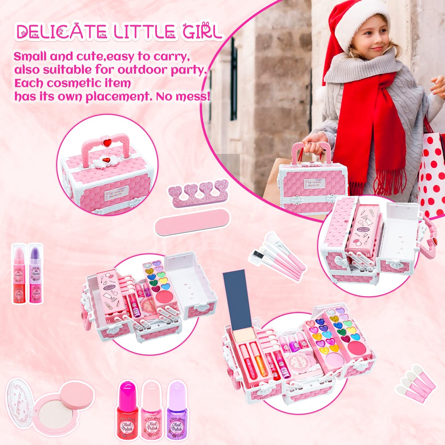 Kids Makeup Kit Girls Toys - Girls Makeup Kit for Kids, Little Girls Make up Set Safe & Non Toxic Makeup for Toddlers Children Princess, Christmas Birthday Gifts Toy for 4 5 6 7 8 Year Old Girl