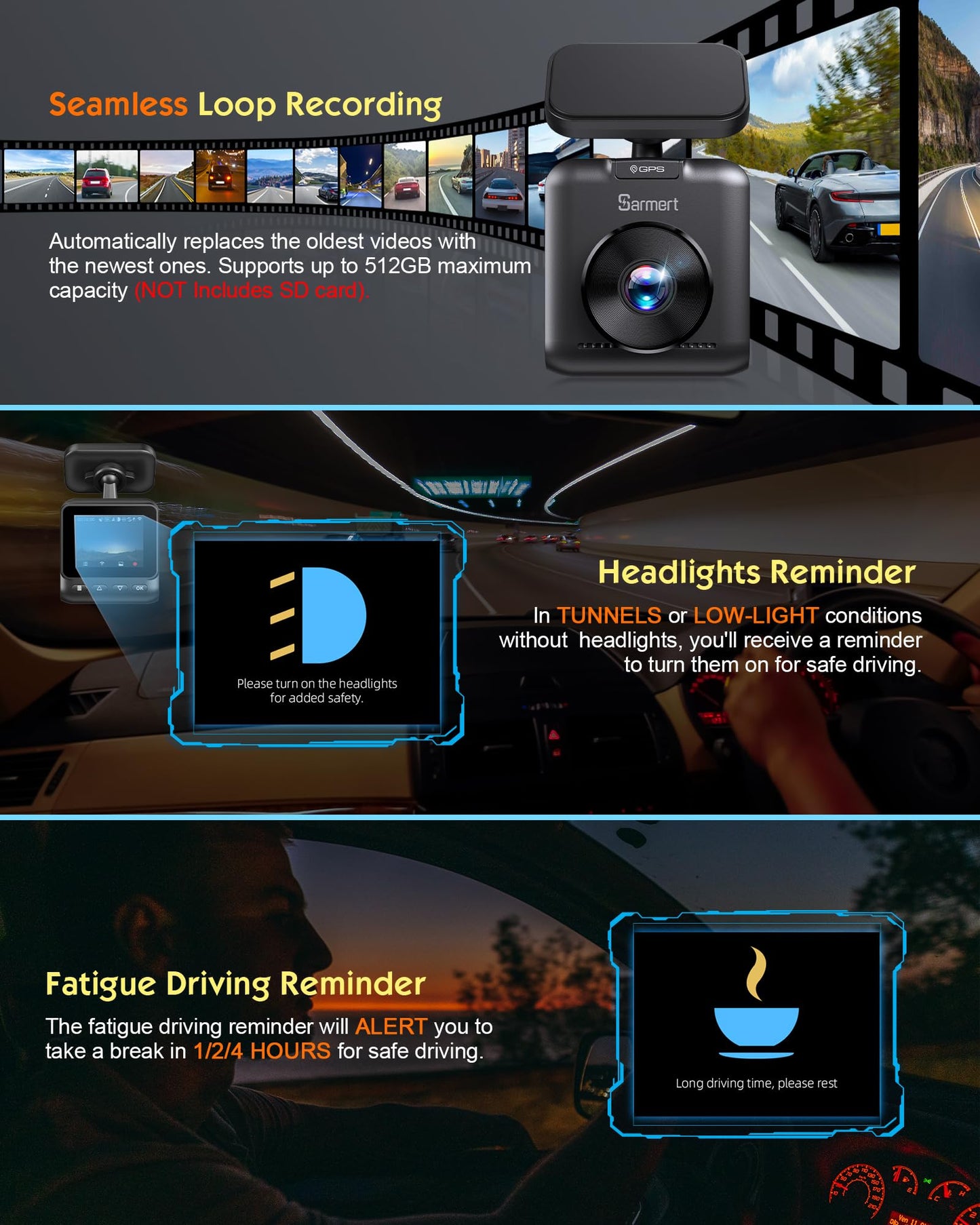 Sarmert C1 5K Dash Cam Front - Built-in GPS and 5G WiFi, Sony STARVIS Sensor, HDR Night Vision Car Camera, 5K/4K/2.5K UHD Dash Camera for Cars, Loop Recording, WDR, G-Sensor, 24H Parking Mode