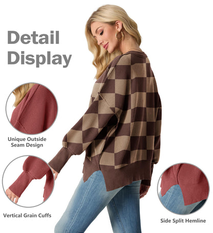 Women's Fall Fashion 2024 Casual Long Sleeve Crew Neck Side Slit Oversized Ribbed Knit Pullover Sweater Tops