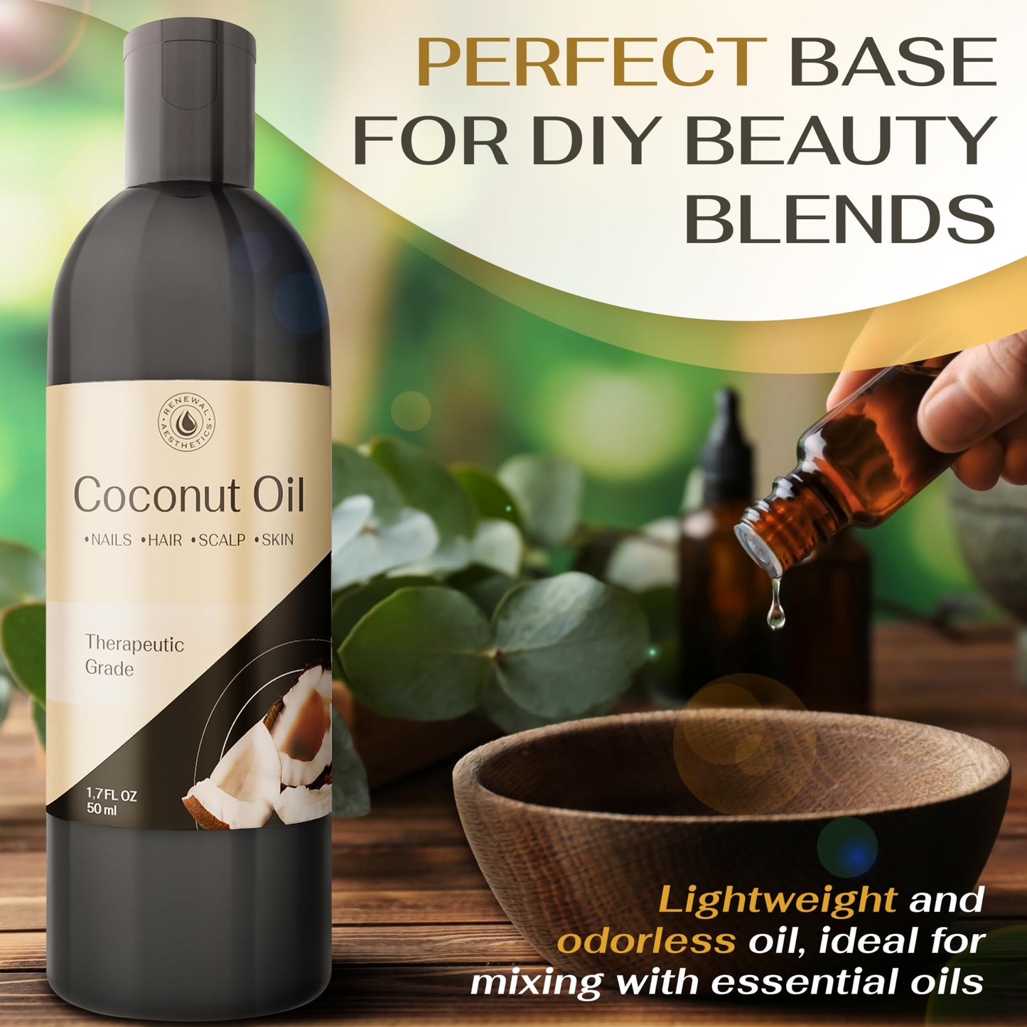 8 Oz Coconut Oil, Sweet Oil - Hair and Skin Softener, Carrier Oil for Essential Oils - Massage Oil, Cold Pressed Oil for Body,Body Oil After Shower, Fractionated Coconut Oil