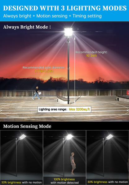 Gefolly SL-6000W Solar Street Light Outdoor, Wide Angle 600000LM Commercial Parking Lot Light Dusk to Dawn 6500K Solar Flood Security Light IP67 Solar Lamp