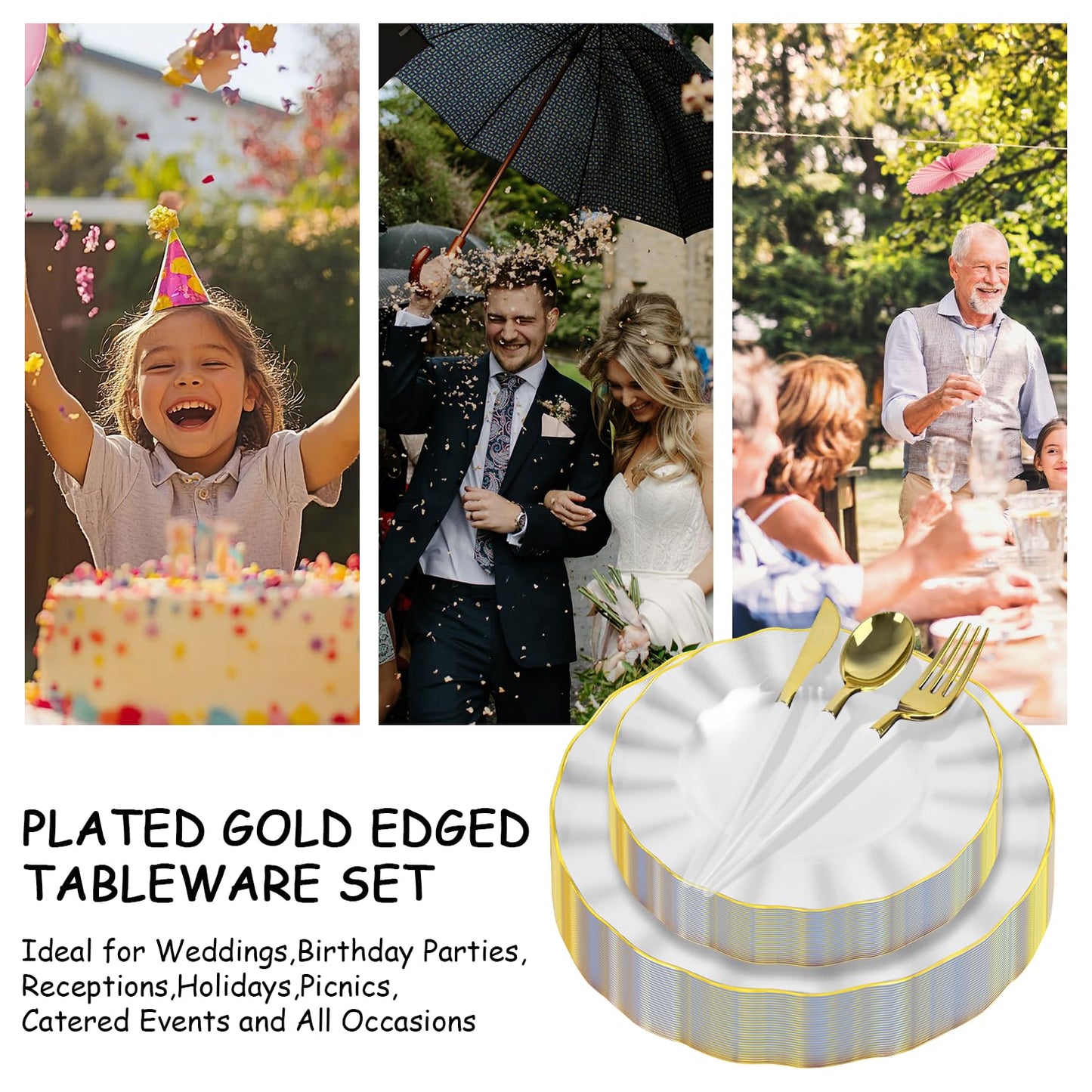 150 Pcs Plastic Dinnerware Set for 30 Guests