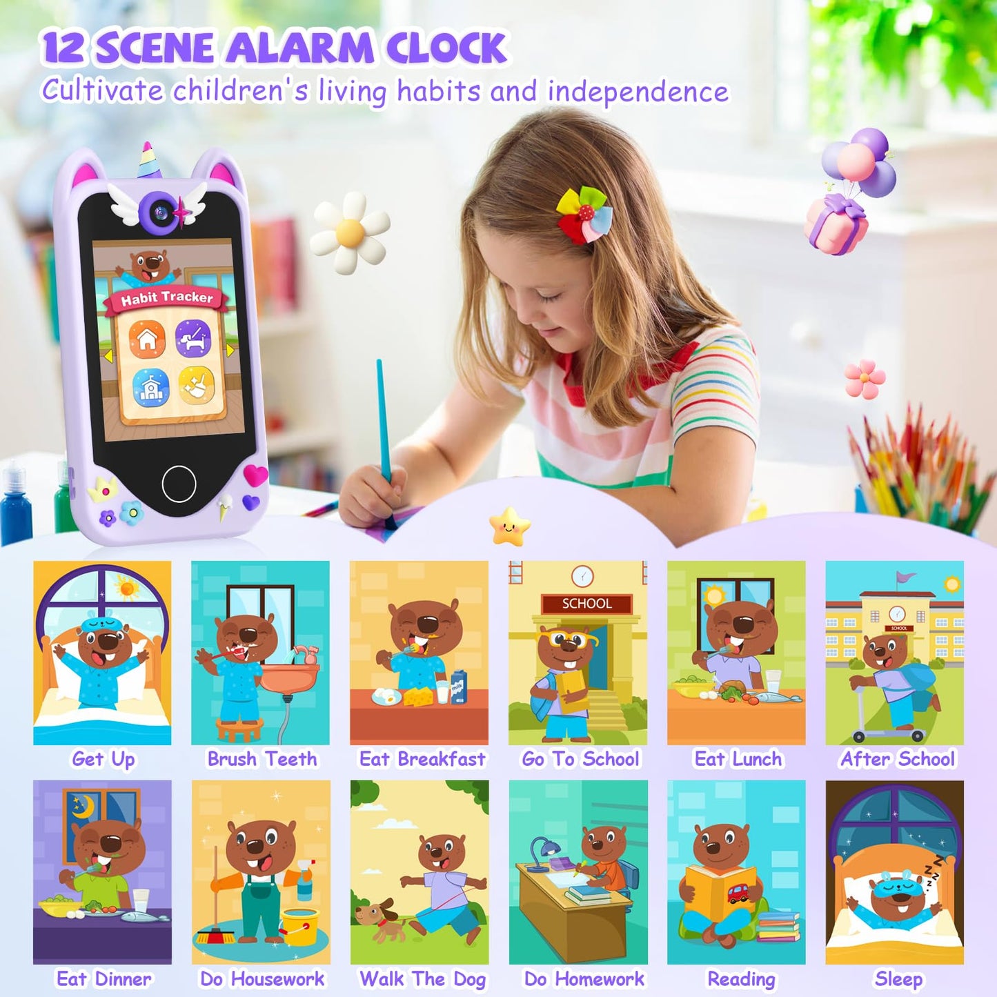 Kids Smart Phone for Girls Gifts - Toddler Christmas Birthday Gift for Age 3 4 5 6 7 8 9 10 Year Old, Kids Cell Phone Toy with Touchscreen, Dual Cameras, Learning, Music Player, Games with 32 GB Card