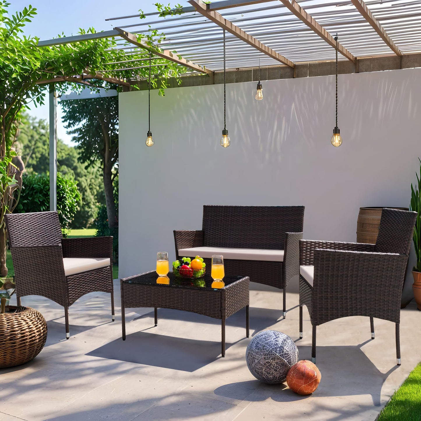 4-Piece Greesum Outdoor Wicker Conversation Set