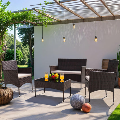 4-Piece Greesum Outdoor Wicker Conversation Set
