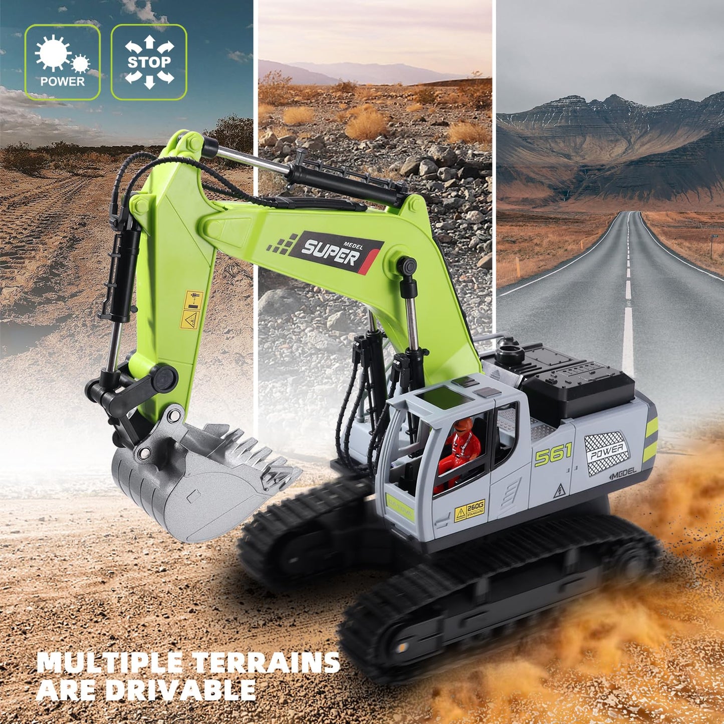 Remote Control Excavator with Metal Shovel & Lights