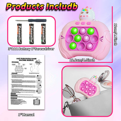Fast Push Bubble Game,Rainbow Pop Fidget Toys for Kids, Handheld Light Up Popping Game with 4 Game Modes Funny Toys, Gift Idea for 6-12 8-12 Kids Puzzle Game Sensory Toys (Pink Uni-Corn)