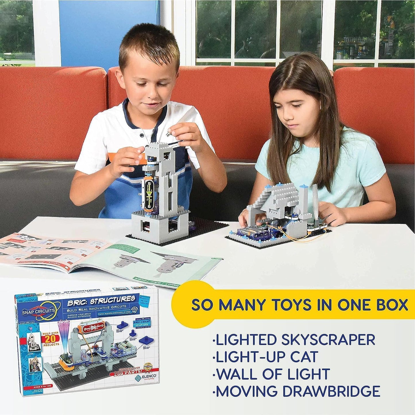 Snap Circuits BRIC: Structures | Brick & Electronics Exploration Kit | Over 20 Stem & Brick Projects | Full Color Project Manual | 20 Parts | 75 BRIC-2-Snap Adapters | 140+ BRICs