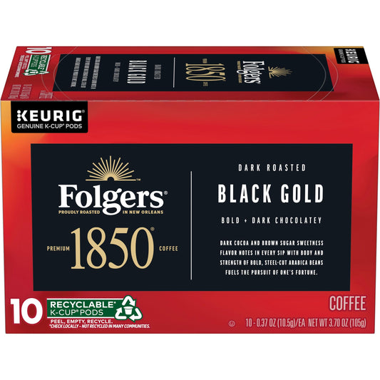 1850 by Folgers Black Gold Dark Roast Coffee, 10 Keurig K-Cup Pods