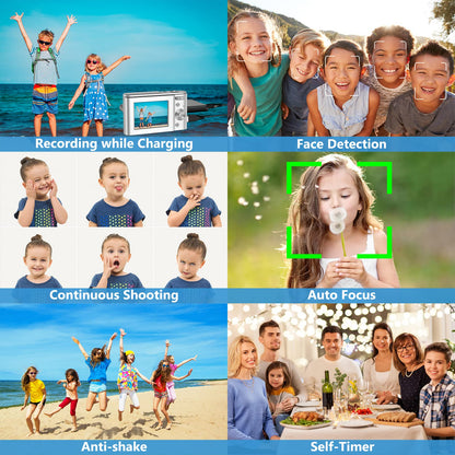 Digital Baby Camera for Kids Teens Boys Girls Adults,1080P 48MP Kids Camera with 32GB SD Card,2.4 Inch Kids Digital Camera with 16X Digital Zoom, Compact Mini Camera (Silver)