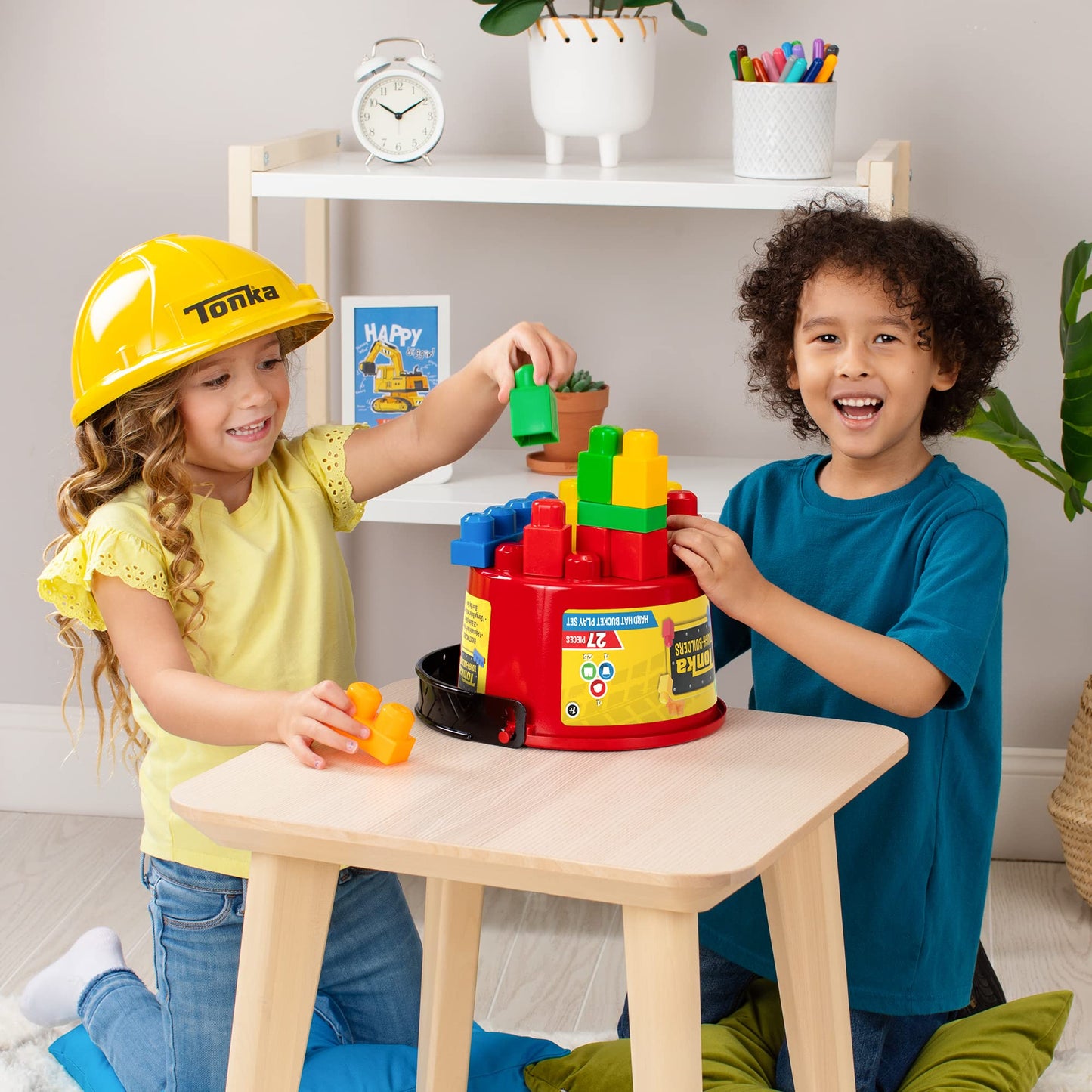 Tonka Tough Builders, Hard Hat, Building Block and Bucket playset– Made with Sturdy Plastic, Boys and Girls, Toddlers Ages 3+, Block playsets, Toddlers, Birthday Gift, Christmas, Holiday