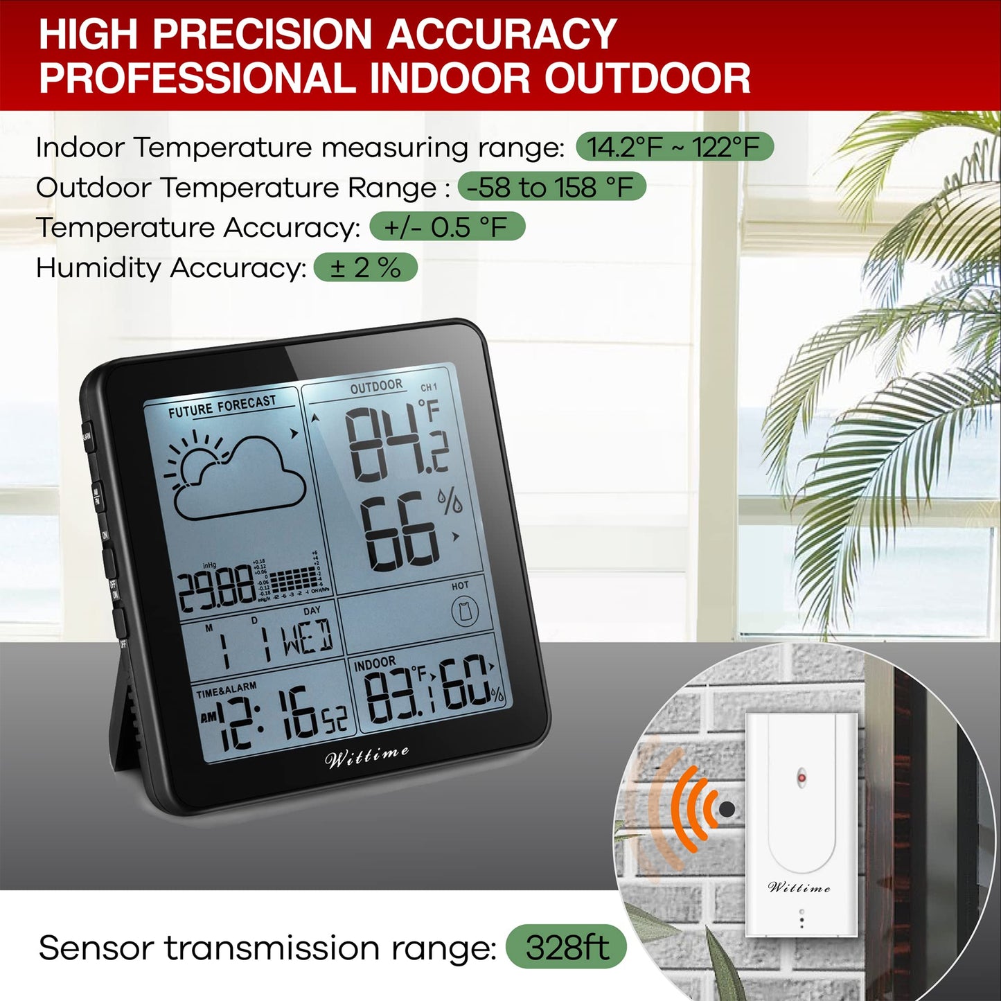 Wittime Wireless Weather Station with Atomic Clock