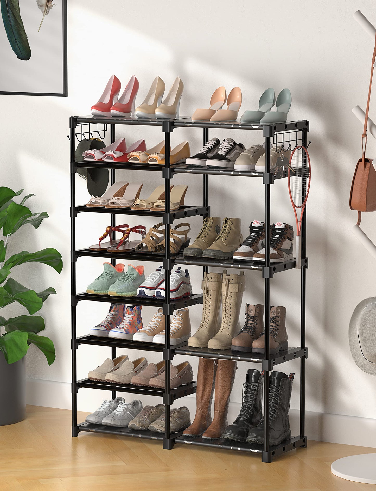 TIMEBAL 8-Tier Shoe Rack Storage Organizer 25-28 Pairs Shoes and Boots Shelf Organizer, Removable & Dust Large Shoe Rack, Stackable Shoe Rack for Boot & Shoe Storage