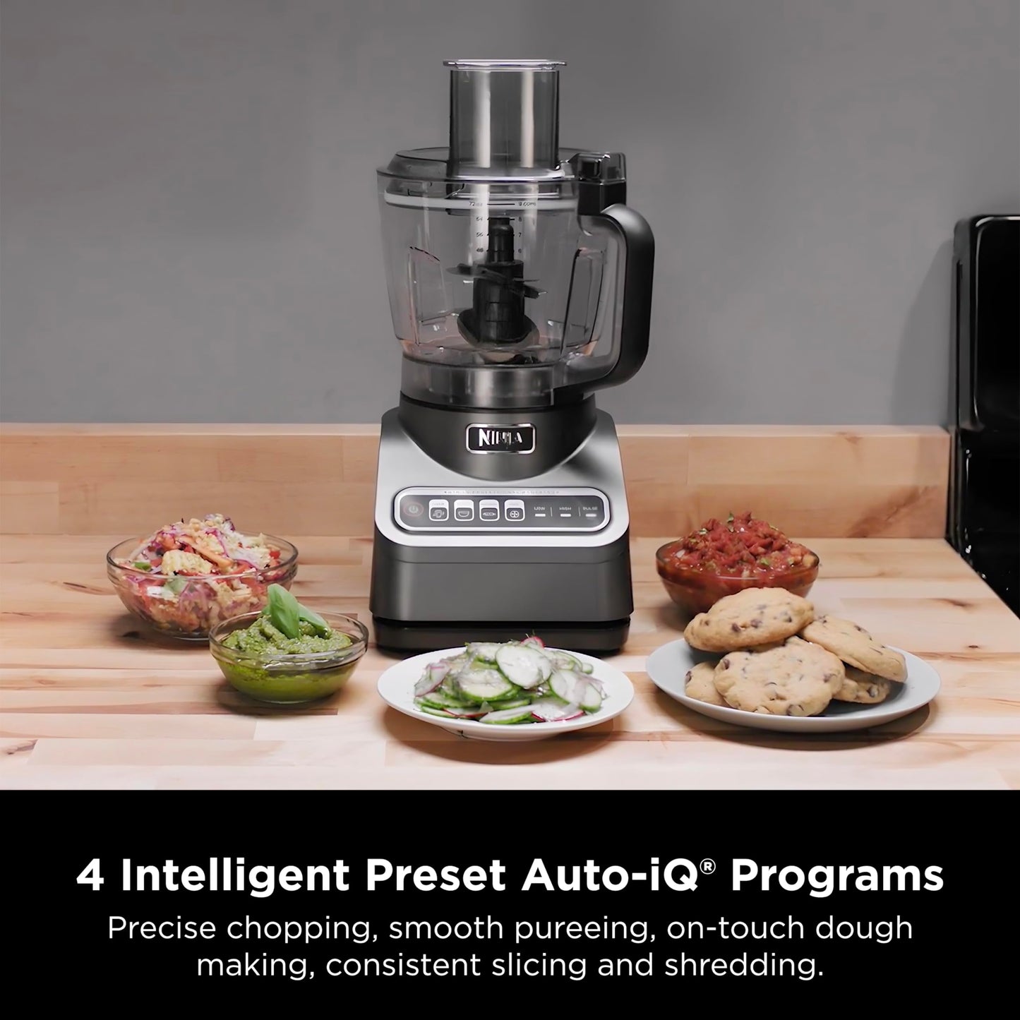Ninja BN601 Professional Plus Food Processor, 1000 Peak Watts, 4 Functions for Chopping, Slicing, Purees & Dough with 9-Cup Processor Bowl, 3 Blades, Food Chute & Pusher, Silver