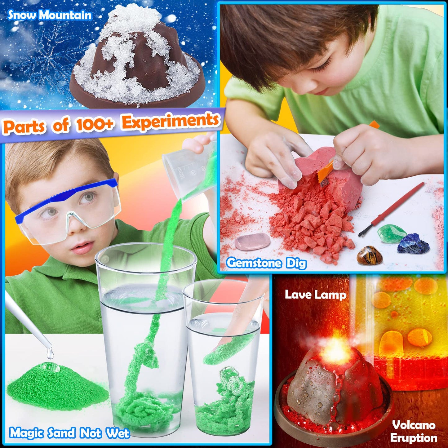 UNGLINGA 100+ Science Lab Experiments Kit for Kids, STEM Project Activities Educational Birthday Toys Gifts for Boys Girls, Chemistry Set, Gems Dig, Volcano, Glowing Worms