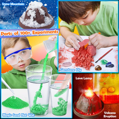 UNGLINGA 100+ Science Lab Experiments Kit for Kids, STEM Project Activities Educational Birthday Toys Gifts for Boys Girls, Chemistry Set, Gems Dig, Volcano, Glowing Worms