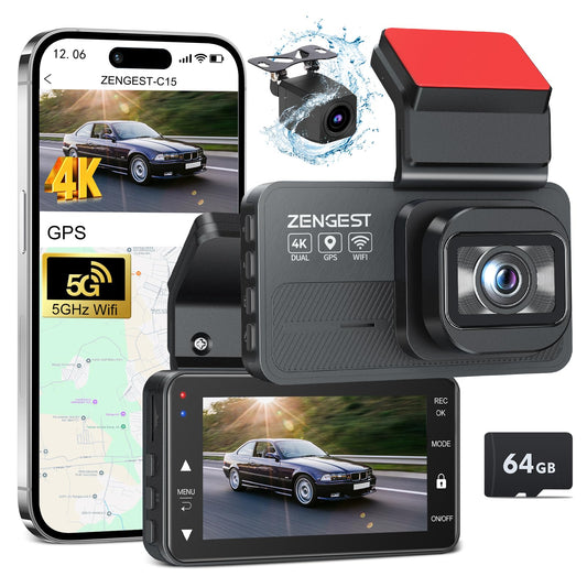 4K Dash Cam Front and Rear with Night Vision