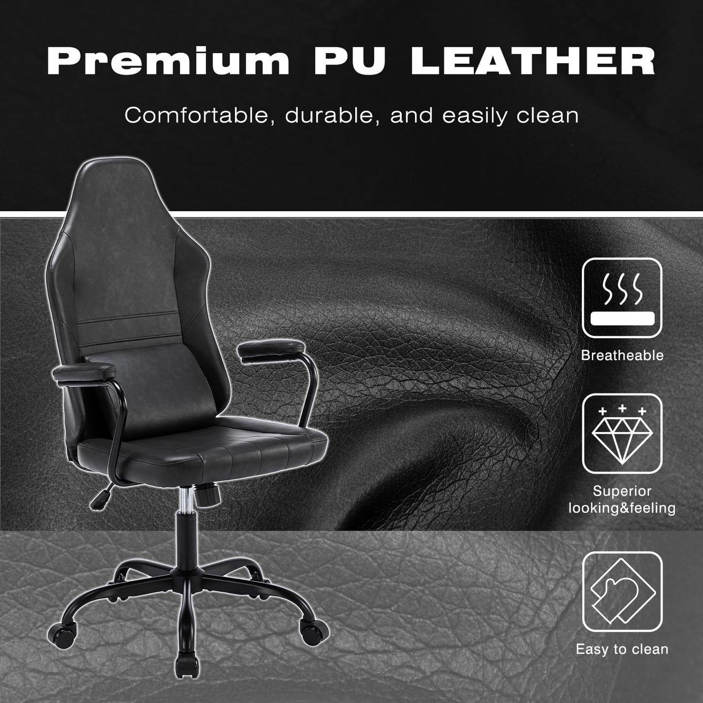 TUKAKA Executive Office Chair, Home Office Desk Chair, High Back Vintage Leather Desk Chair, 360° Swivel Computer Chair, Height Adjustable Tilt Vanity Task Chair for Office, Reading Meeting Room