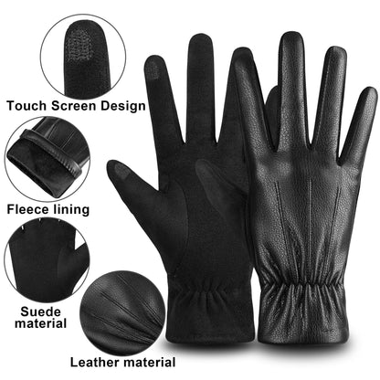 alqqas Winter Fashion Leather Gloves for Men, Finger Touchscreen Texting Wool Lined Warm Windproof Suede Driving Gloves