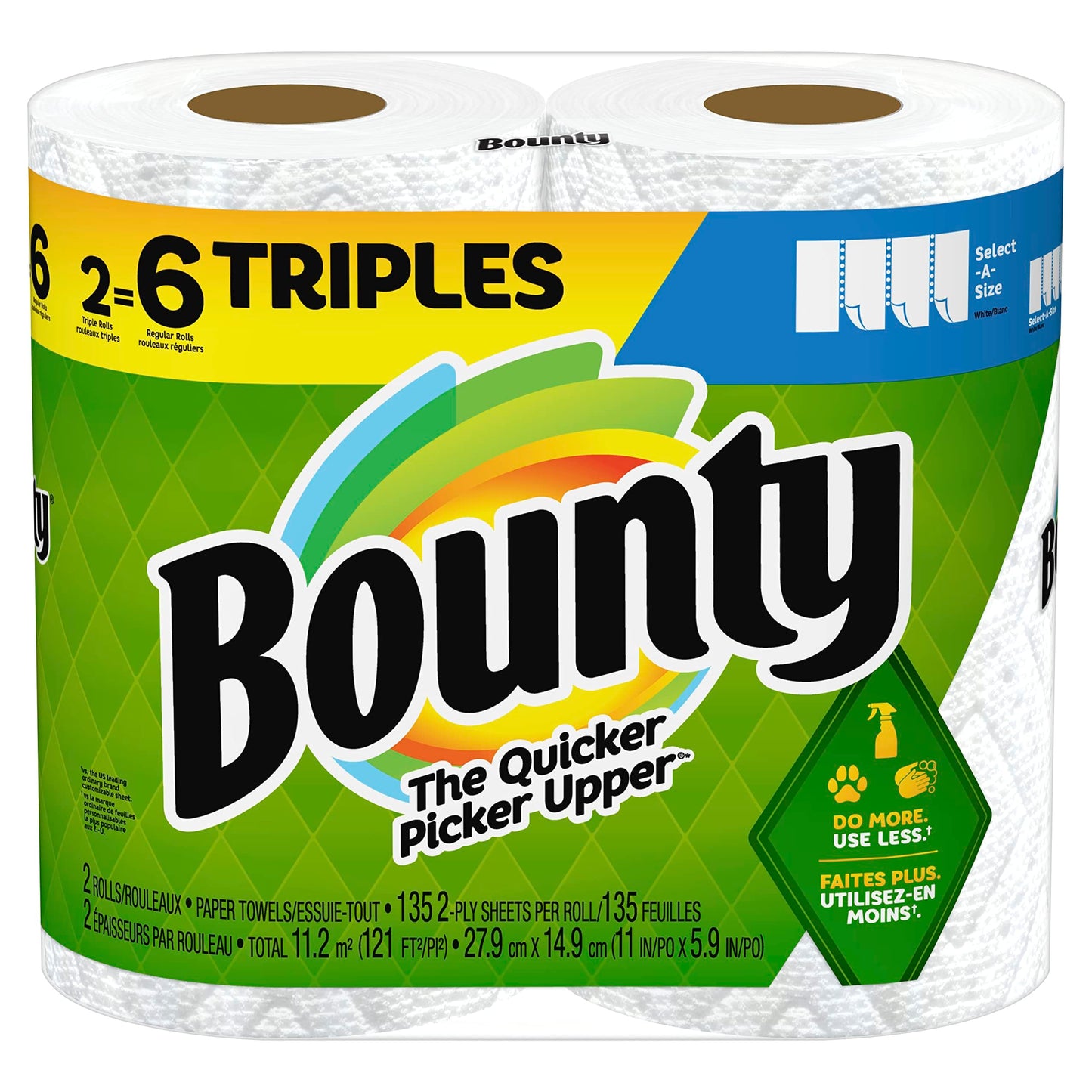 Bounty Select-A-Size Paper Towels, White, 2 Triple Rolls = 6 Regular Rolls (Pack of 1)