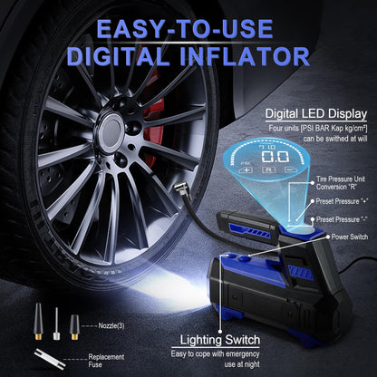 LivTee Portable Tire Inflator with Pressure Gauge