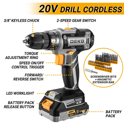 DEKOPRO 20V Cordless Drill Tool Kit Set