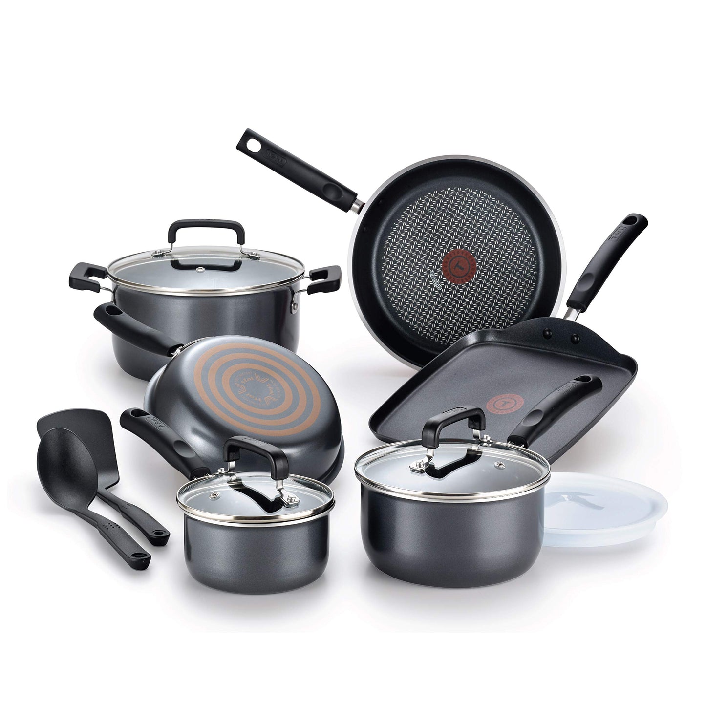 T-fal Signature Nonstick Cookware Set 12 Piece Oven Safe 350F Pots and Pans, Dishwasher Safe Black