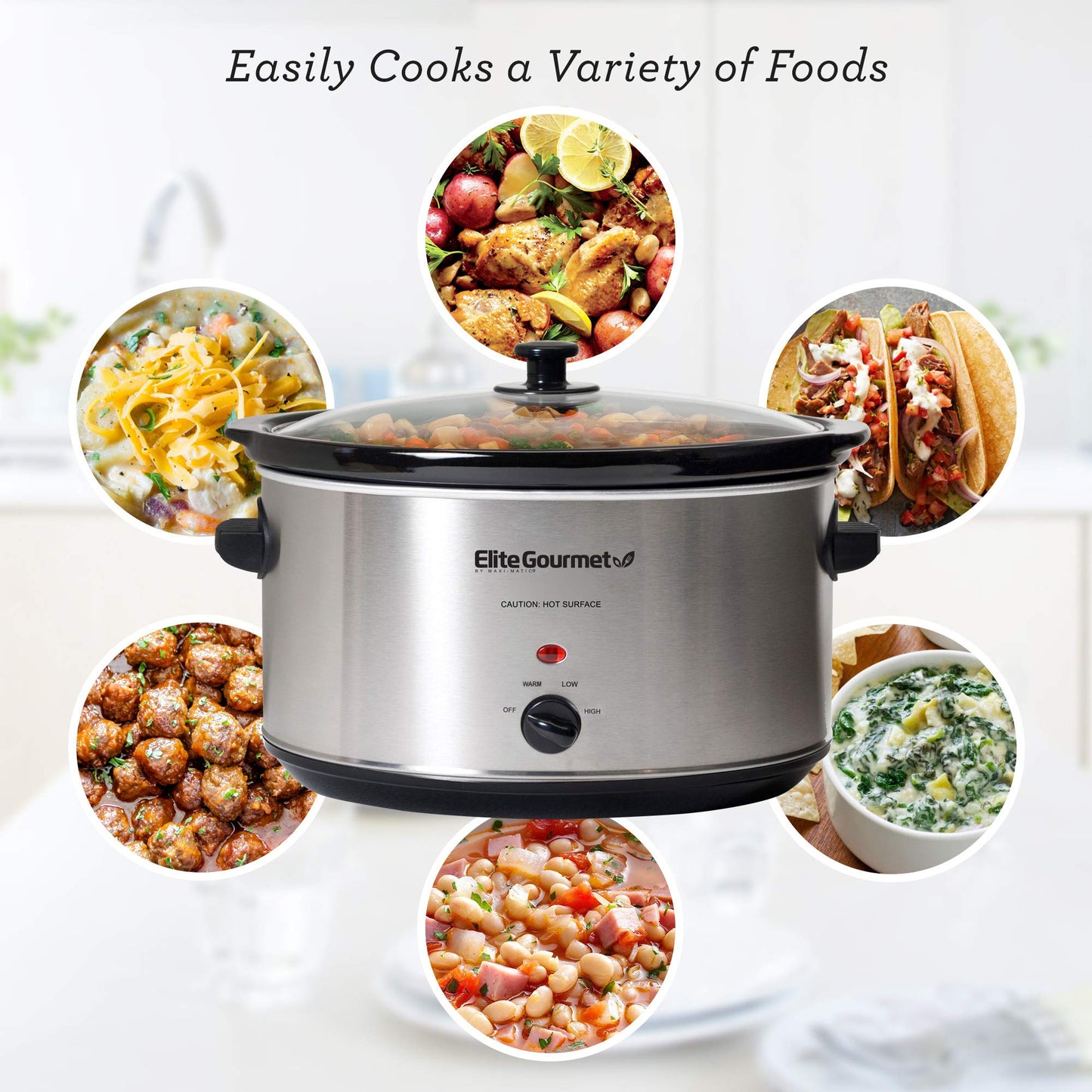 Elite Gourmet 8.5 Quart Stainless Steel Slow Cooker