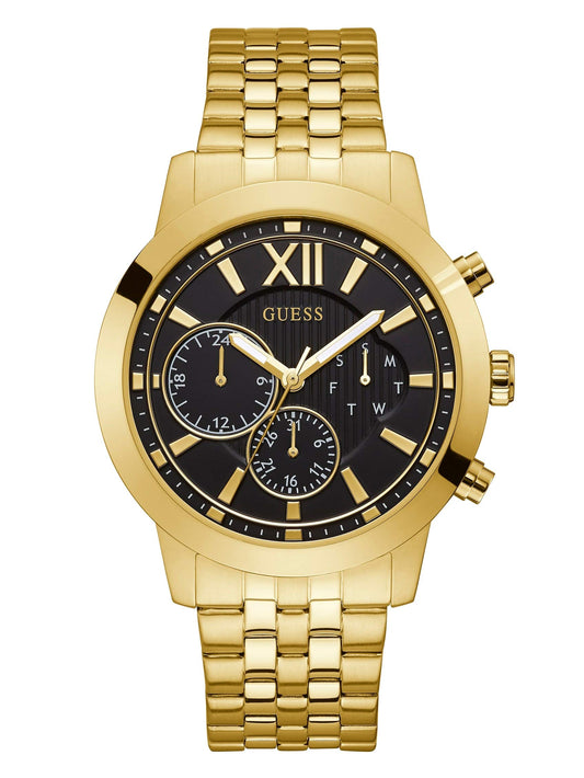 GUESS Gold-Tone + Black Multifunction Steel Bracelet Watch