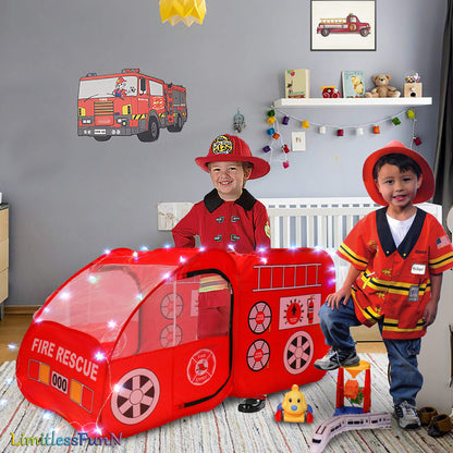 Fire Truck Pop Up Kids Play Tent with Lights
