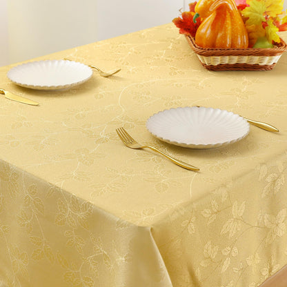 Moosfor Rectangle Tablecloth 60x102 Inch, Waterproof Damask Jacquard Table Cloth, Washable Fabric Table Covers for Dining, Parties, and Christmas Decor, Gold/Yellow