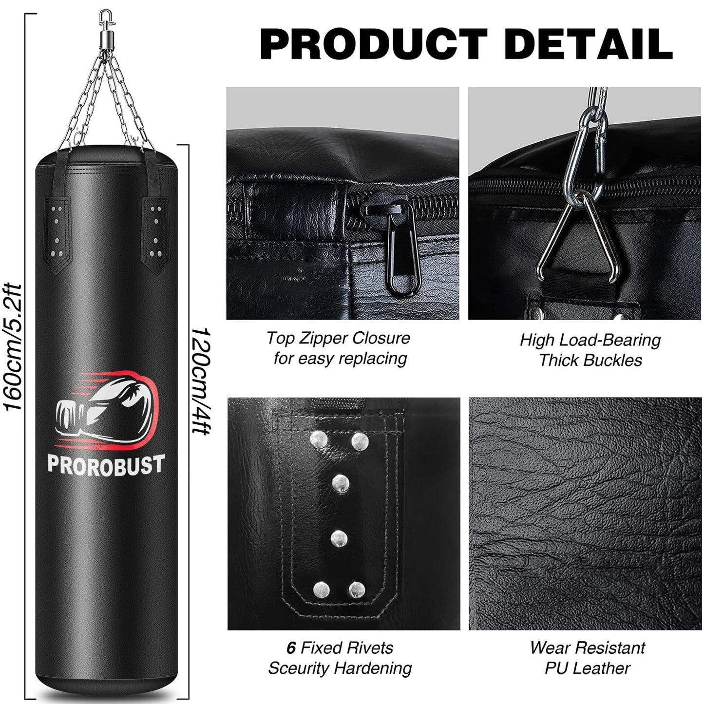 Prorobust Punching Bag for Adults, 4ft PU Heavy Boxing Bag Set with 12OZ Gloves for MMA Kickboxing Boxing Karate Home Gym Training (Unfilled)