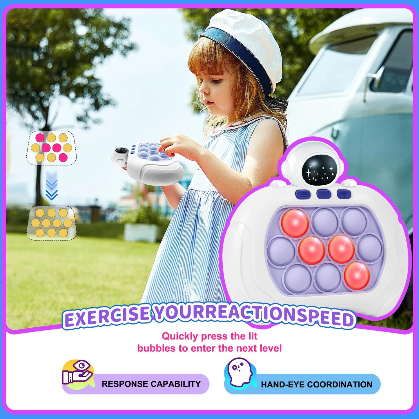 Handheld Game for Kids, Fast Push Game Fidget Toys Pop Game Bubble Game Console, Puzzle Game Machine, Light up Pop Game Kids Toys for Ages 3-12, Birthday Gift for Boys Girls