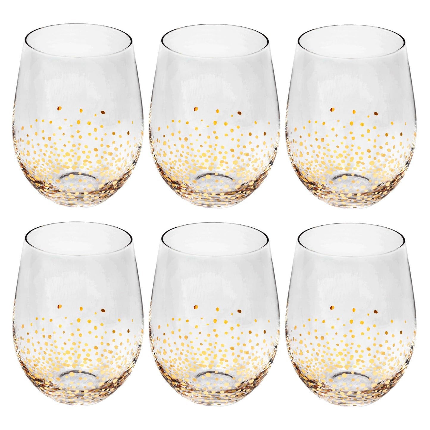 American Atelier Luster Stemless Goblet | Set of 6 | Made of Glass | Gold and Silver Confetti Design | 18-Ounce Capacity | Smooth Rim Red Wine Glasses | White Wine Tumblers