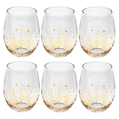 American Atelier Luster Stemless Goblet | Set of 6 | Made of Glass | Gold and Silver Confetti Design | 18-Ounce Capacity | Smooth Rim Red Wine Glasses | White Wine Tumblers