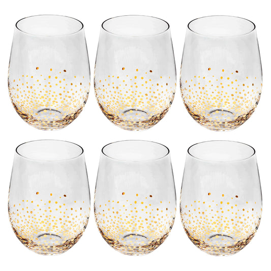 American Atelier Luster Stemless Goblet | Set of 6 | Made of Glass | Gold and Silver Confetti Design | 18-Ounce Capacity | Smooth Rim Red Wine Glasses | White Wine Tumblers