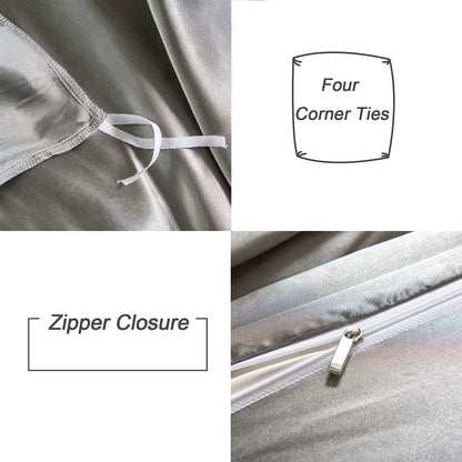 HOdo Home Satin Duvet Cover Twin Size, 3 Piece Silk Like Comforter Cover, Ultra Soft and Breathable Bedding Set with Zipper Closure & Corner Ties