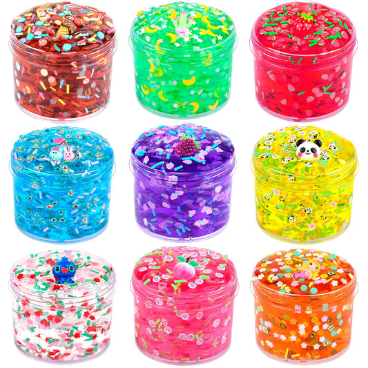 9 Pack Clear Crystal Slime kit, Super Soft and Glossy Jelly Crunchy Slime, DIY Jelly Cube Slime Party Stress Relief Toys for Girls and Boys
