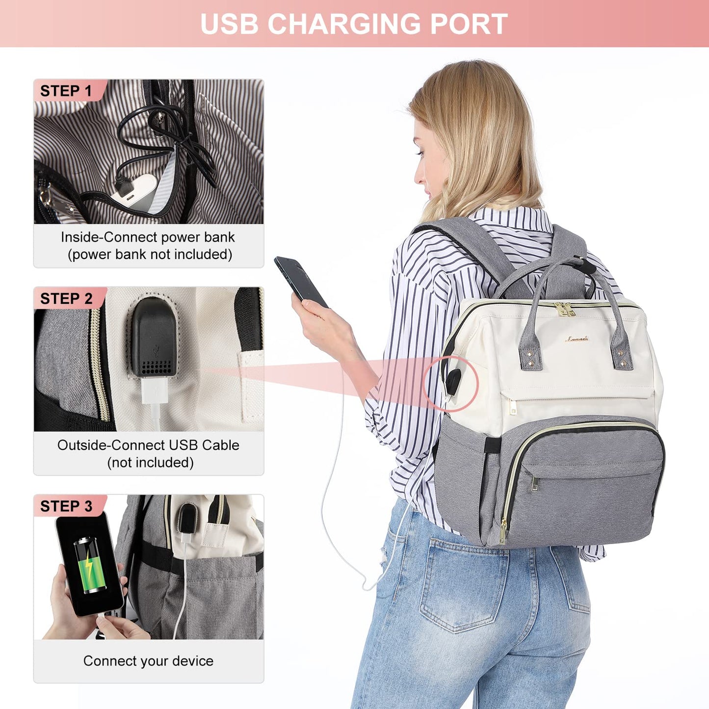 LOVEVOOK Stylish Laptop Backpack with USB Port