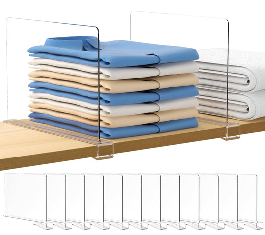 Acrylic Shelf Dividers for Closet Organization - 12 Pcs
