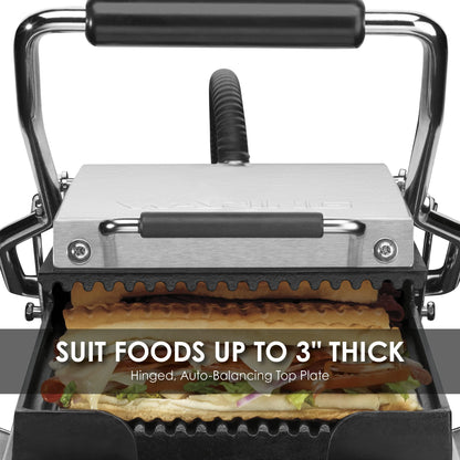 Waring Commercial WPG200 Panini Compresso Slimline Ribbed Grill, 120V, 1800W, 5-15 Phase Plug